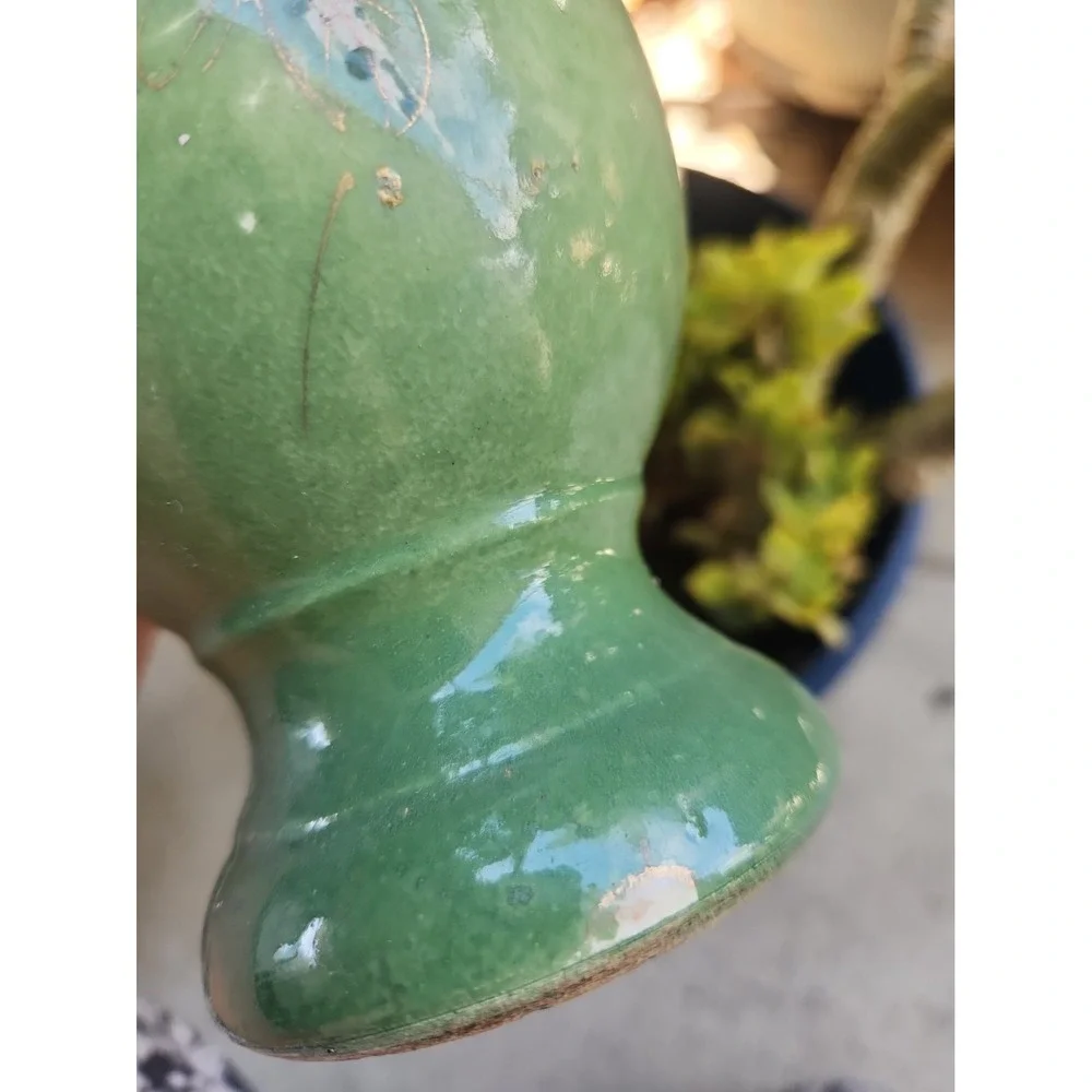 Vtg Japanese Moriage Satsuma Vase Double Handle Green Pink Floral Gold Guilt 10